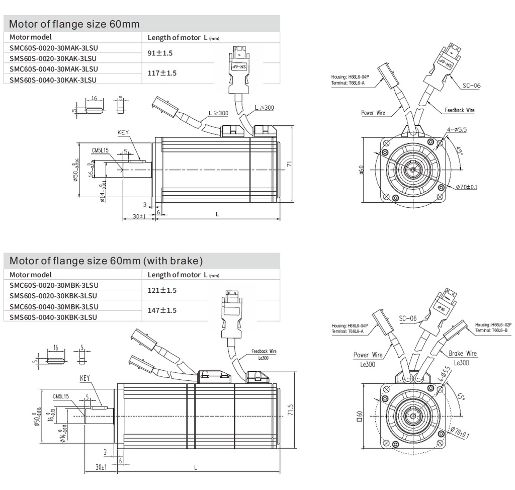 Servomoteur brushless AC Kinco 60mm – 200W – 3000 rpm codeur magnéto-éléctrique 16 bits, avec Frein