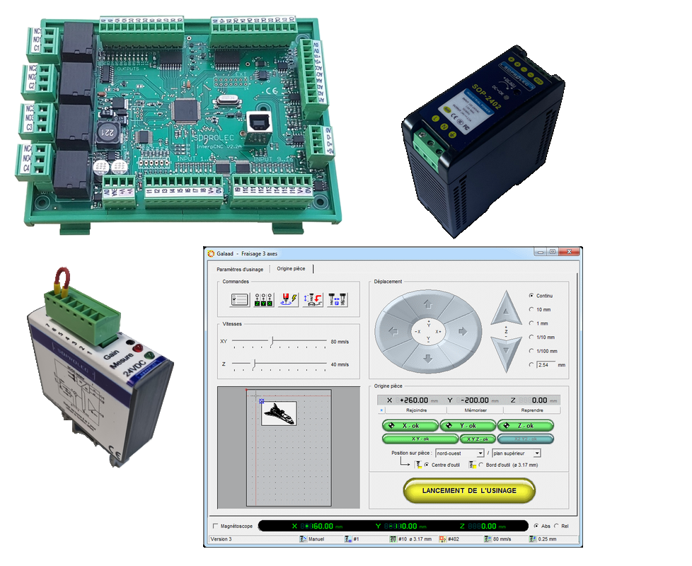 Pack commande numérique pour la Découpe Plasma: carte CNC 5 axes + alimentation 24V + GALAAD CFAO PRO + Ampli-Isolateur THC